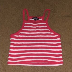 PACSUN RED AND WHITE STRIPED HALTER TOP